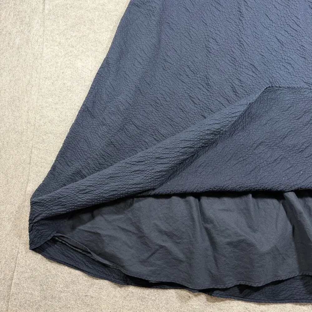 J.Crew Strapless Dress Womens 8 Navy Cotton Seersucker Sweetheart Midi Flare